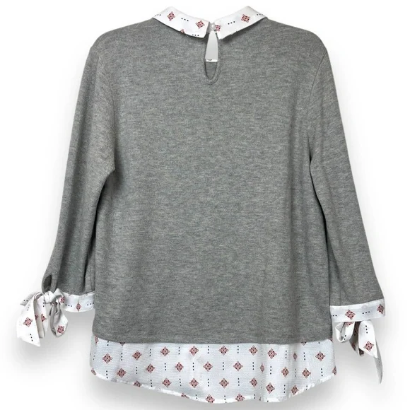 Faith and Joy LA Grey Long Sleeve Collared Vintage Knit Blouse Top size Large - Picture 2 of 4